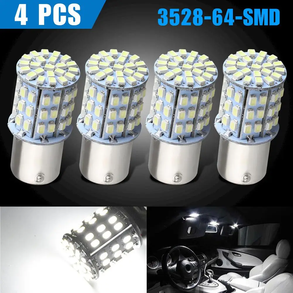 

4pcs Car Motorcycle LED Light Turn Signal Reversing Light Bulbs 64smd 1156 12V 6000k Universal Tail Lamp