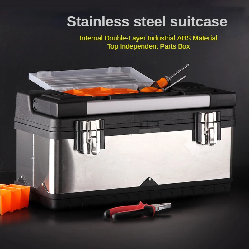 Stainless Steel Tool Box Set Industrial Grade Multi-function Vehicle Large Hardware Portable Electrician Box Sealed Hard Case