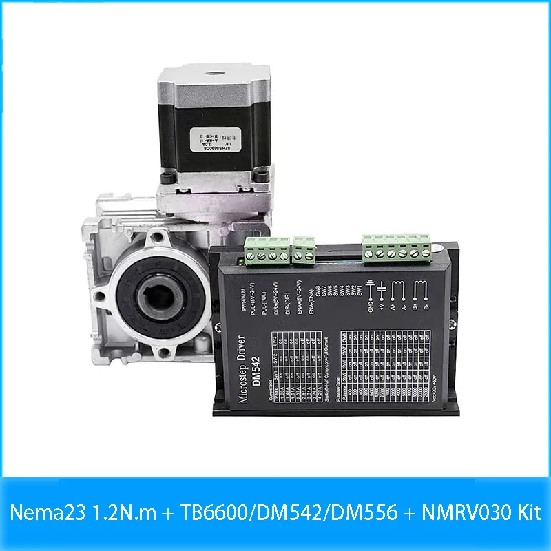 Шаговый двигатель Nema23, червячная коробка передач RV030, 1,2 нм, редуктор скорости с выходом 14 мм, комплект драйвера TB6600 DM542 DM556, преобразователь, м...