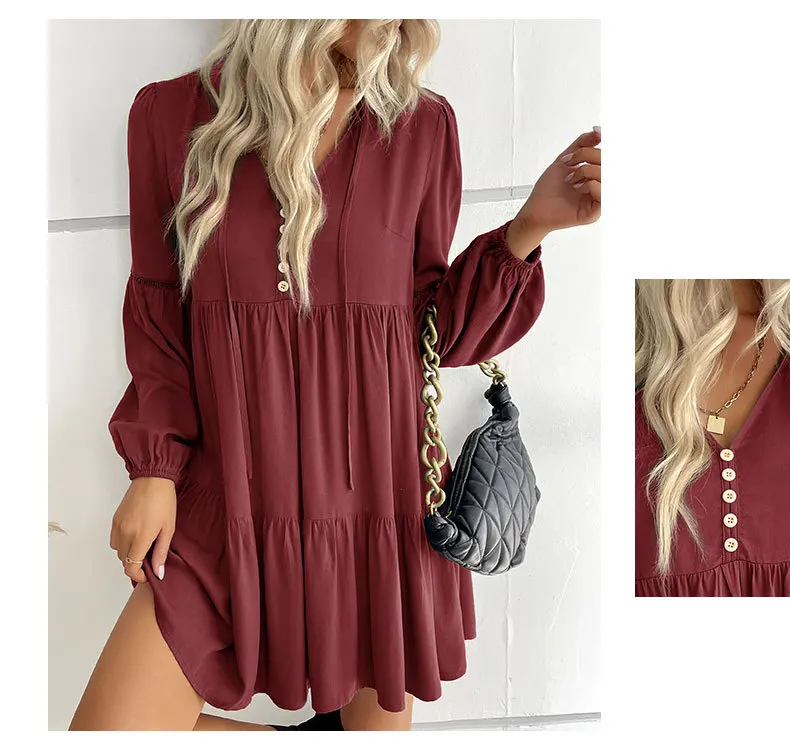 Женская мини-юбка с V-образным вырезом и длинным рукавом