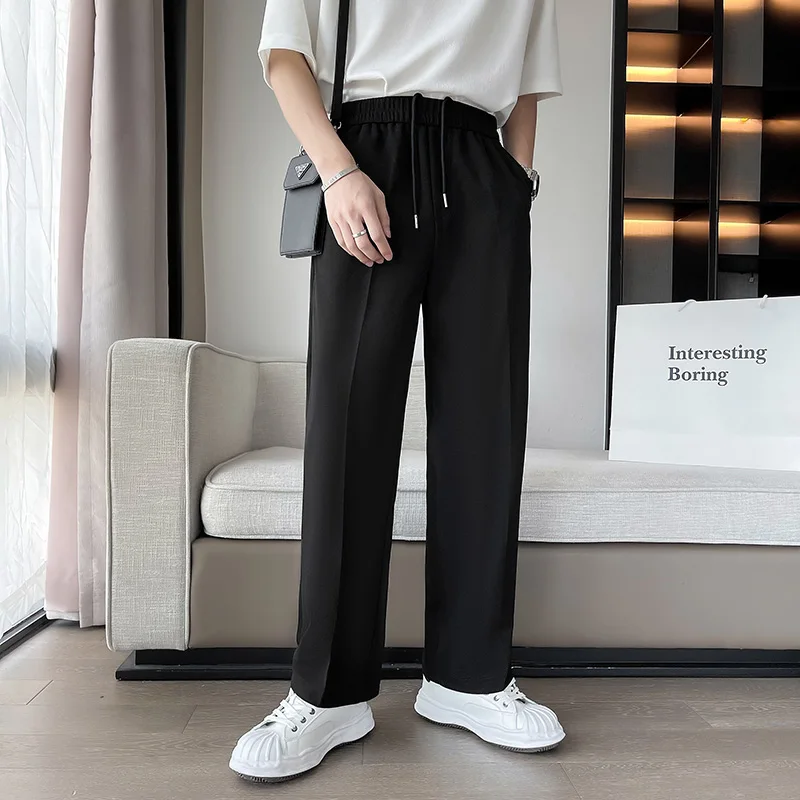

Black/White Summer Fashion Drape High Waist Wide Leg Pants Men Clothing 2022 Top Quality Loose Casual Trousers Streetwear 2XL-S