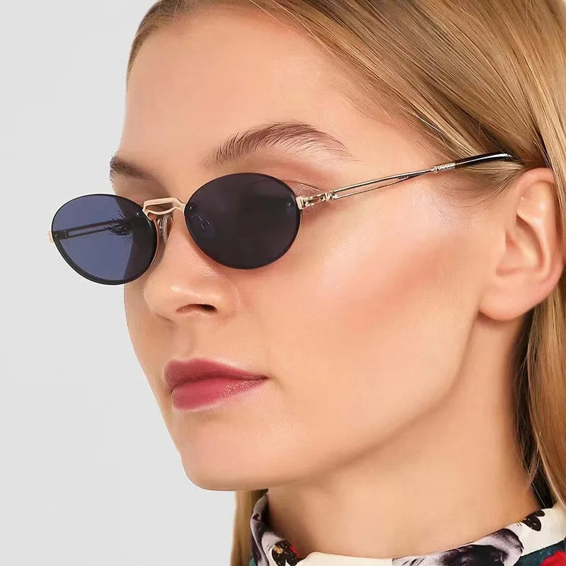 

2022 New Fashion Modern Oval Sunglasses Women Brand Designer Vintage Metal Punk Sun Glasses Female Show Shades Oculos Feminino