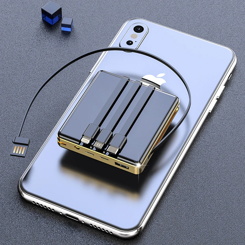 

20000mAh Mini Power Bank Built in Cable USB/Tpye-C/for iPhone/Mirco USB Interfaces External Powerbank Fast Charging for Xiaomi