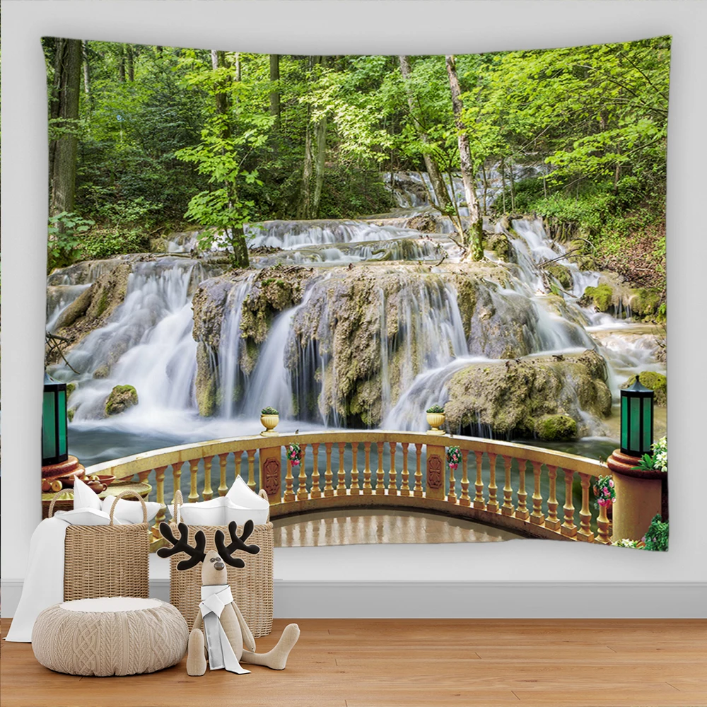 

3D Waterfall Landscape Tapestry 3D Forest Stream Natural Scenery Home Living Room Wall Canvas Art Asthetic Room Decoration Tapiz