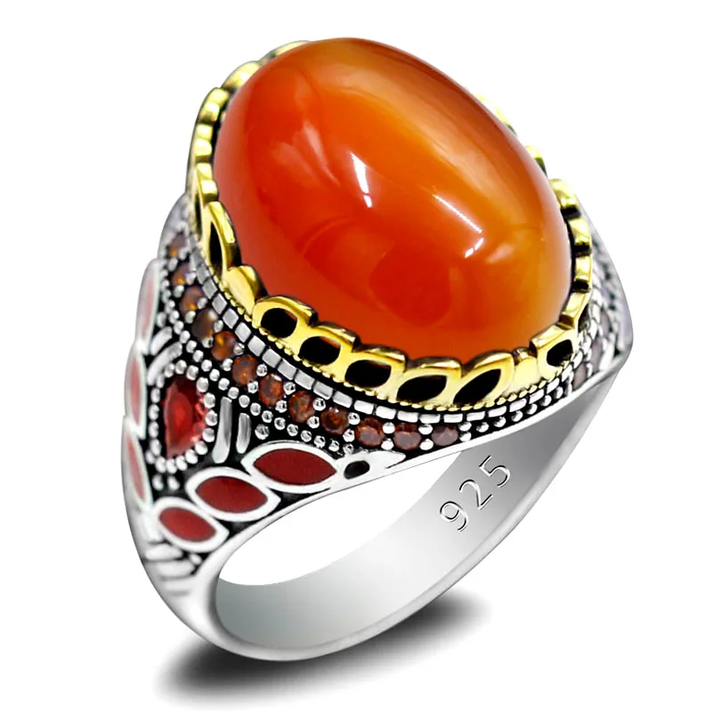 Кольцо ручной работы из серебра 925 пробы с натуральным красным агатом