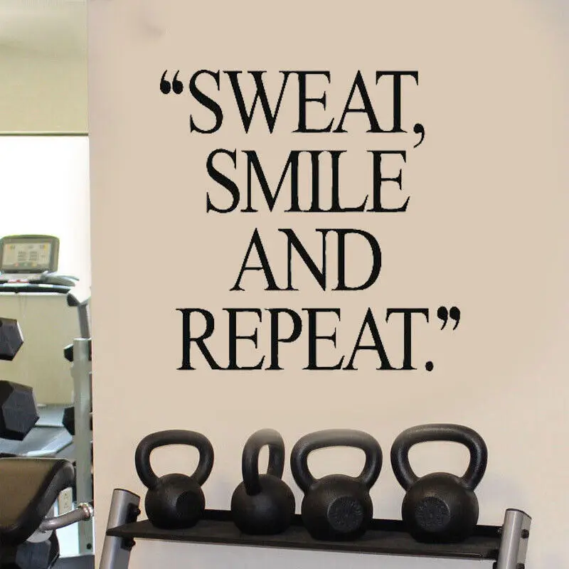 

Sweat Smile And Repeat Gym Quote Wall Sticker Vinyl Home Decor Fitness Power Energy Decals Bodybuilding Decoration Mural 3G35