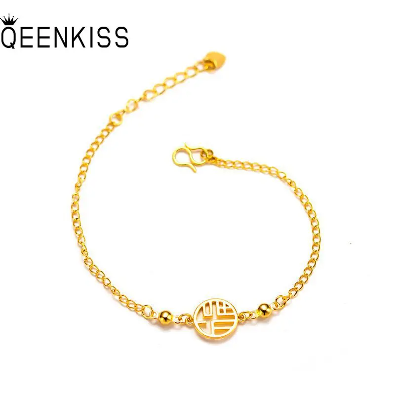 

QEENKISS BT5285 Fine Jewelry Wholesale Fashion New Woman Girl Bride Party Birthday Wedding Gift Round FU 24KT Gold Slim Bracelet