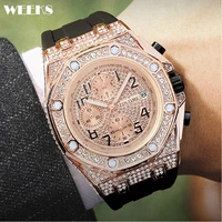 luxury brand diamond silicone watch men rose gold quartz clock multifunctional waterproof sports military iced out wristwatch