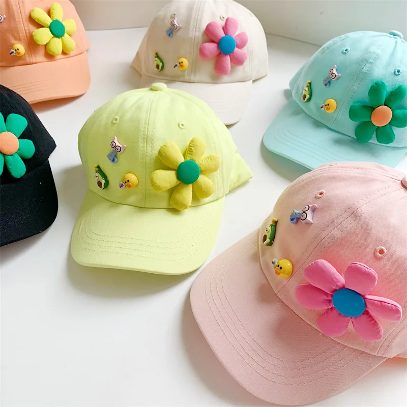 

Cute Colorful Flowers Children Hats Caps Girls Baseball Caps Sun Hats Visors for Boys Girls Kids Floral Adjustable Hats 51-53cm