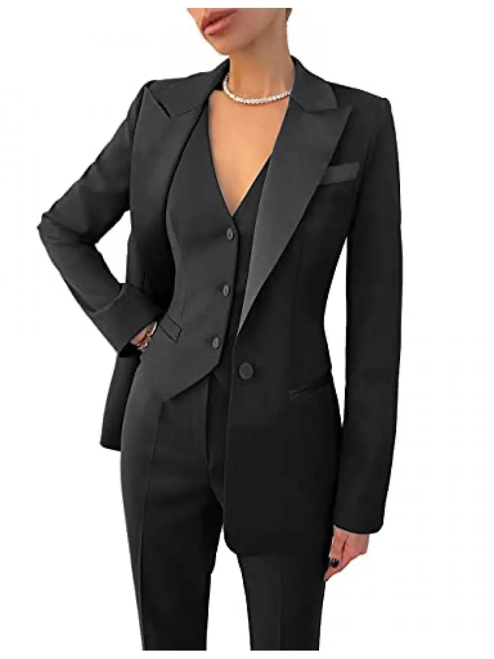 Business Women Suit Set 3 Pieces Notch Lapel Single Breasted Vest For Office Work Lady Suits (Blazer+Vest+Pants)
