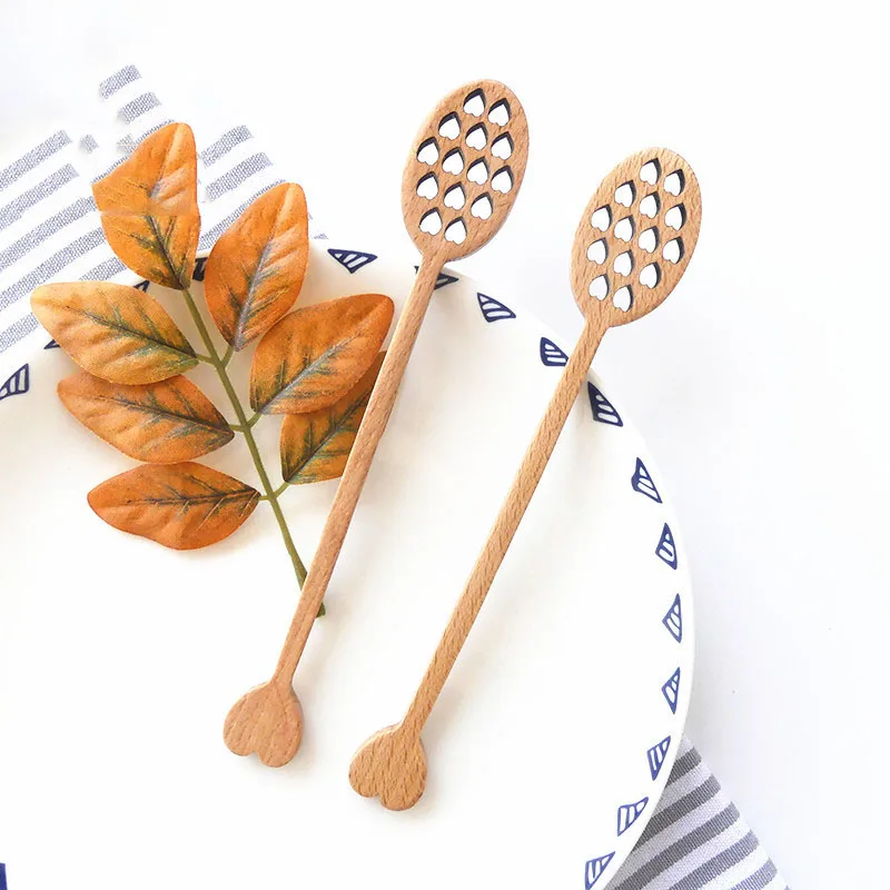 

200pcs Wood Honey Dipper Sever Mixing Stick Spoon Honeycomb Heart Pattern Long Handle Mixing Bar Spoon Tea Accessories