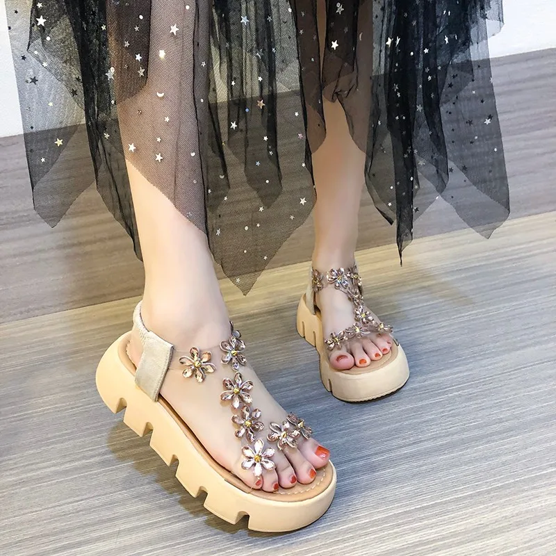 

Gladiator Platform Women's Sandals New Summer Women Chunky Beach Sandal Fashion Rhinestone Comfortable Slip-On Bling Sandalias