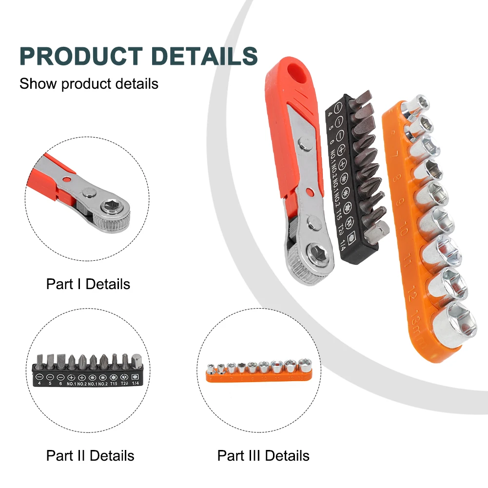 

20pcs Set Ratchet Wrench 1/4Inch Adapter SL4.0 SL5.0 SL6.0 PH1 PH2 PZ1 PZ2 T15 For Home Appliance Motorcycle Cabinet Hand Tools