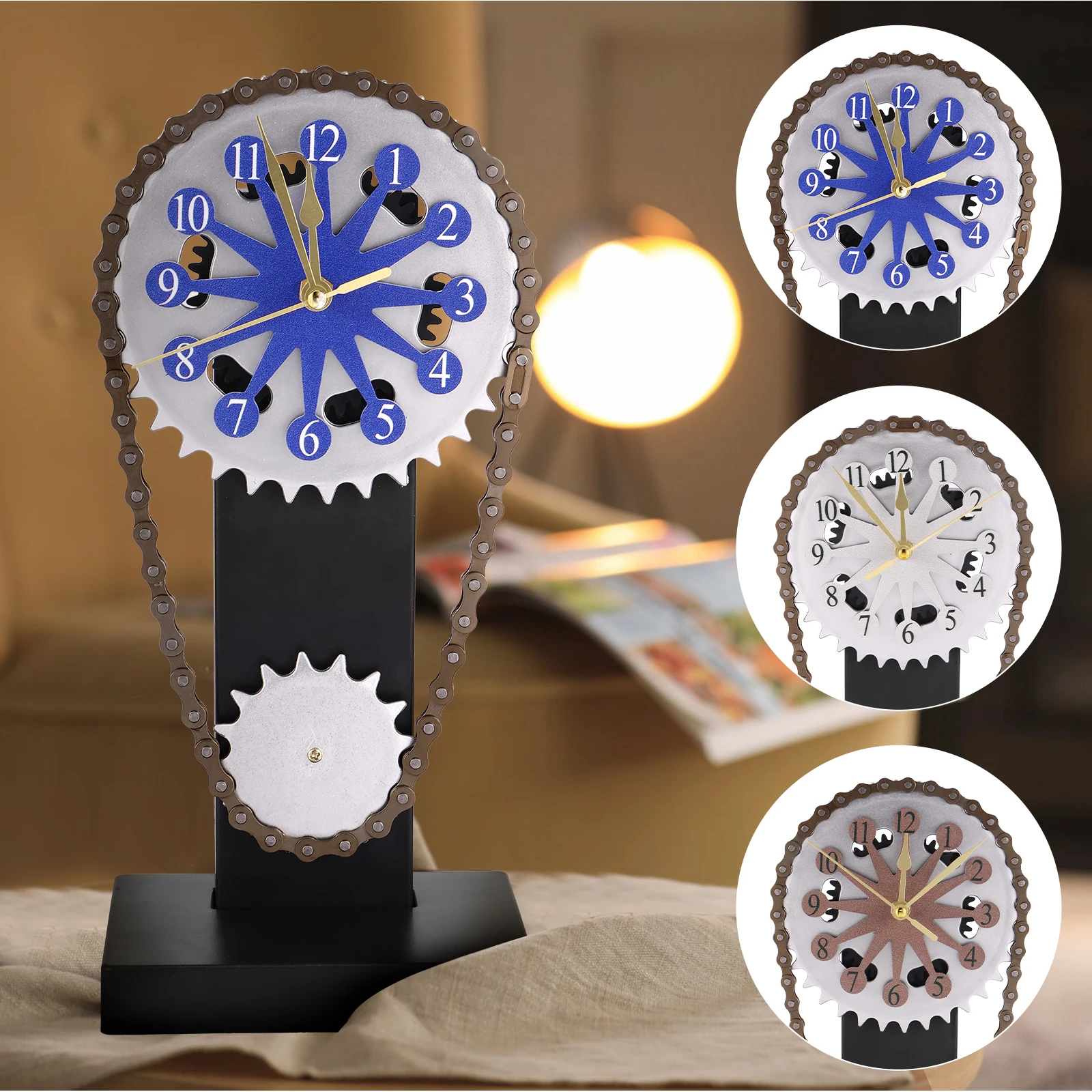 

Gears Clock Vintage Chain Clock 3D Moving Gear Table Clock Crafts Creative Desk Clock Table Clock Ornaments for Bedroom Living