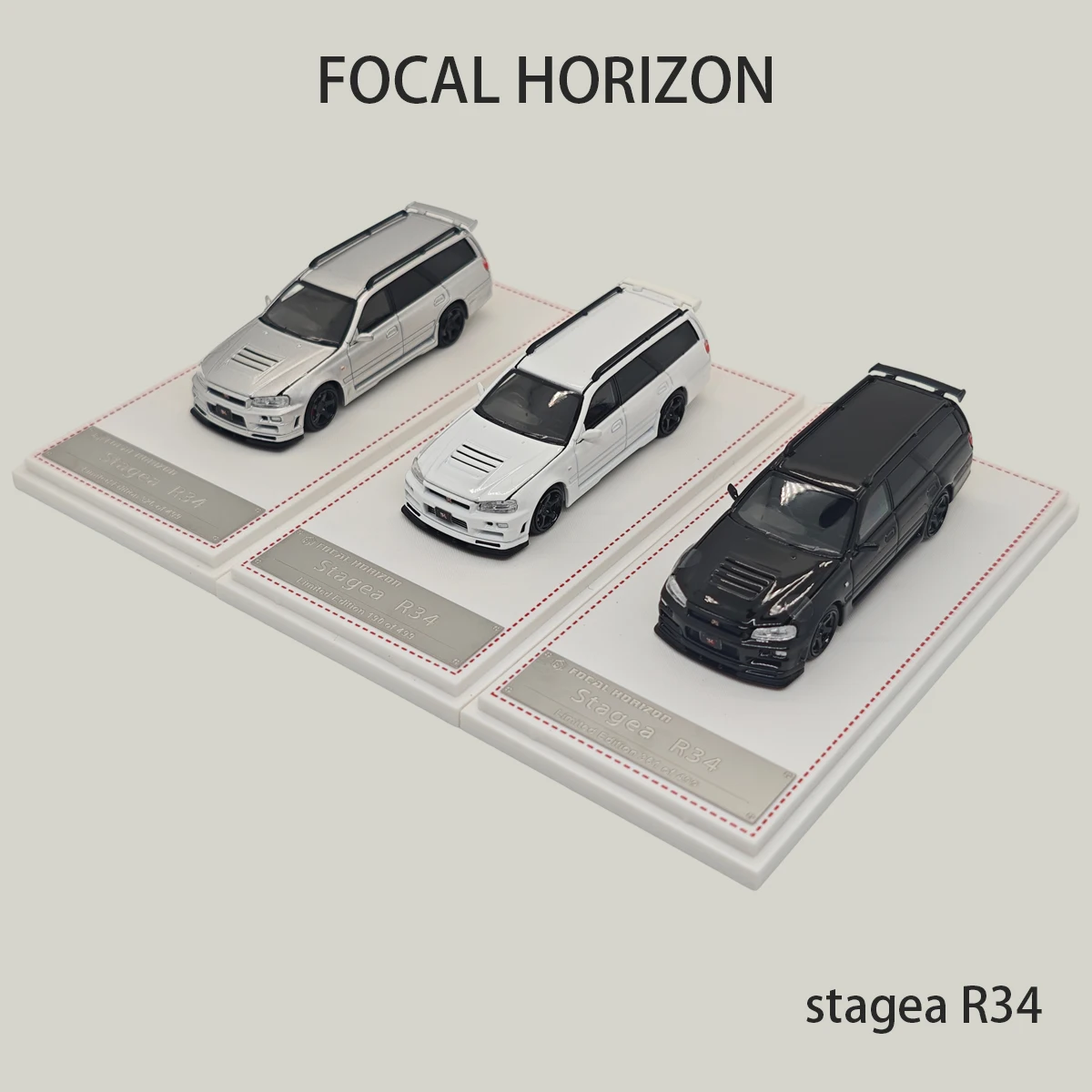 Фото FH в наличии: Коллекционная модель автомобиля Focal Horizon Stagea R34 Wagon, масштаб 1:64, литой сплав, доступны различные цвета. №3