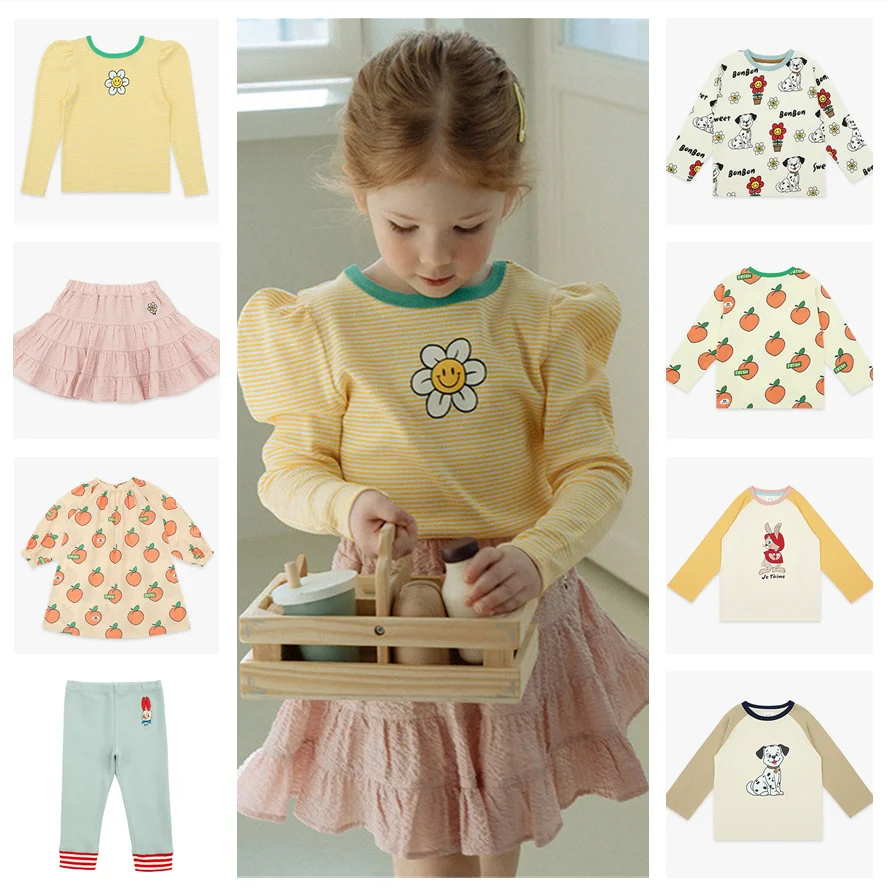 

Korean PS 2023 Autumn New Kids Clothes Girls Long Sleeve T-shirt Dress Skirts Tops Boys Clothes