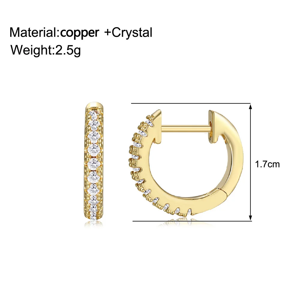 Серьги-кольца женские золотистые с микро-инкрустацией из циркона 12/14/16 мм
