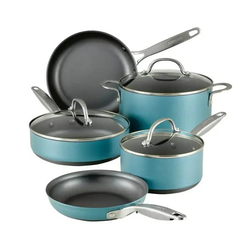 

Achieve Hard Anodized Nonstick Cookware Pots and Pans Set, 8-Piece, Teal