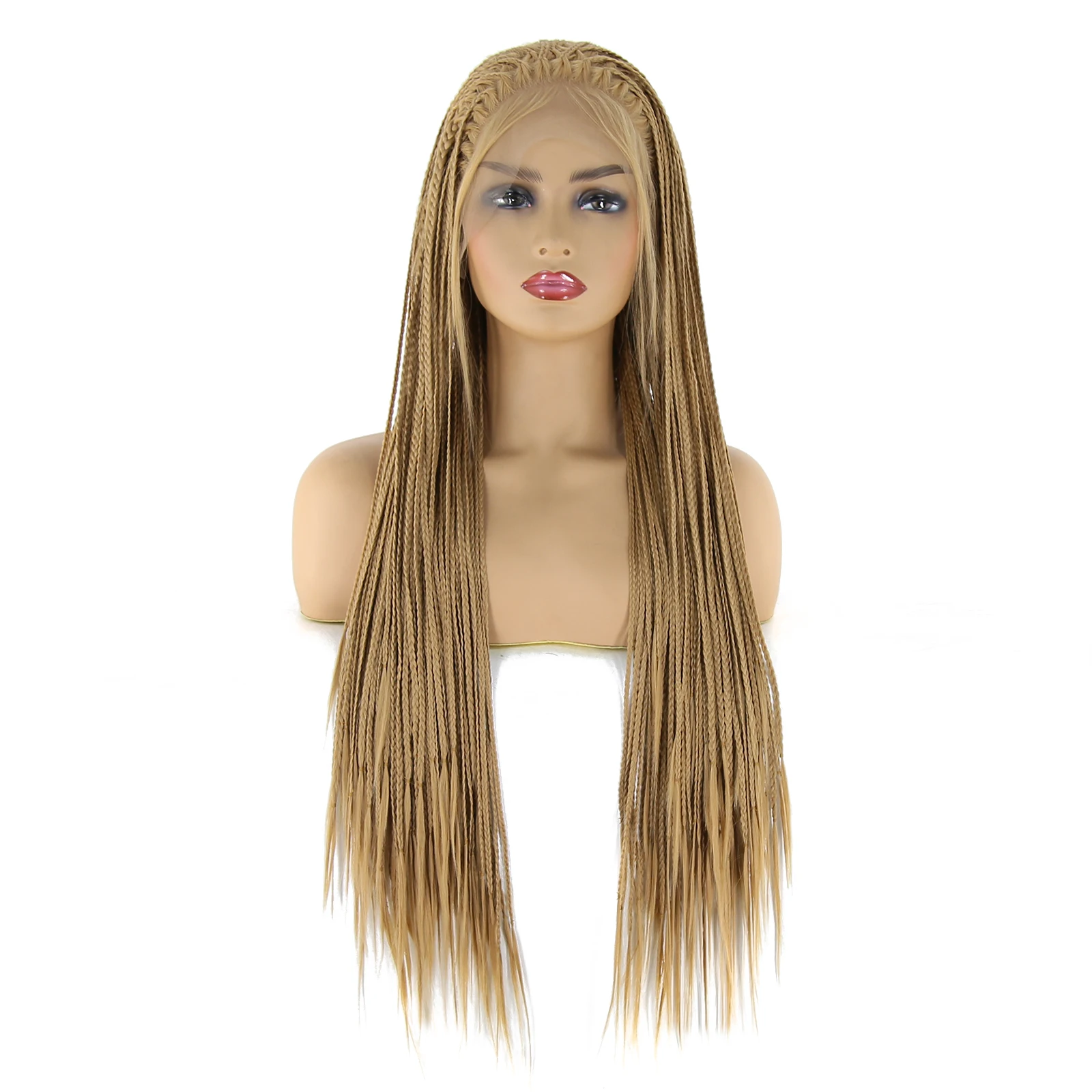 BTWTRY Light Brown #27 Color Micro Braided Synthetic Lace Front Wigs Box Braids Wig for Black Women Heat Resistant Fiber Hair