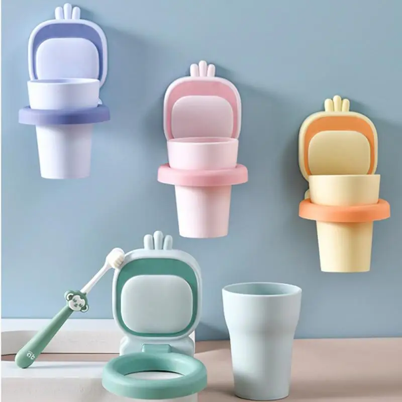 

Wall-Mounted Toothbrush Holder With Mouthwash Cup Holder Bathroom Punch-free Suspension Storage Shelf Rack Bathroom Accessories