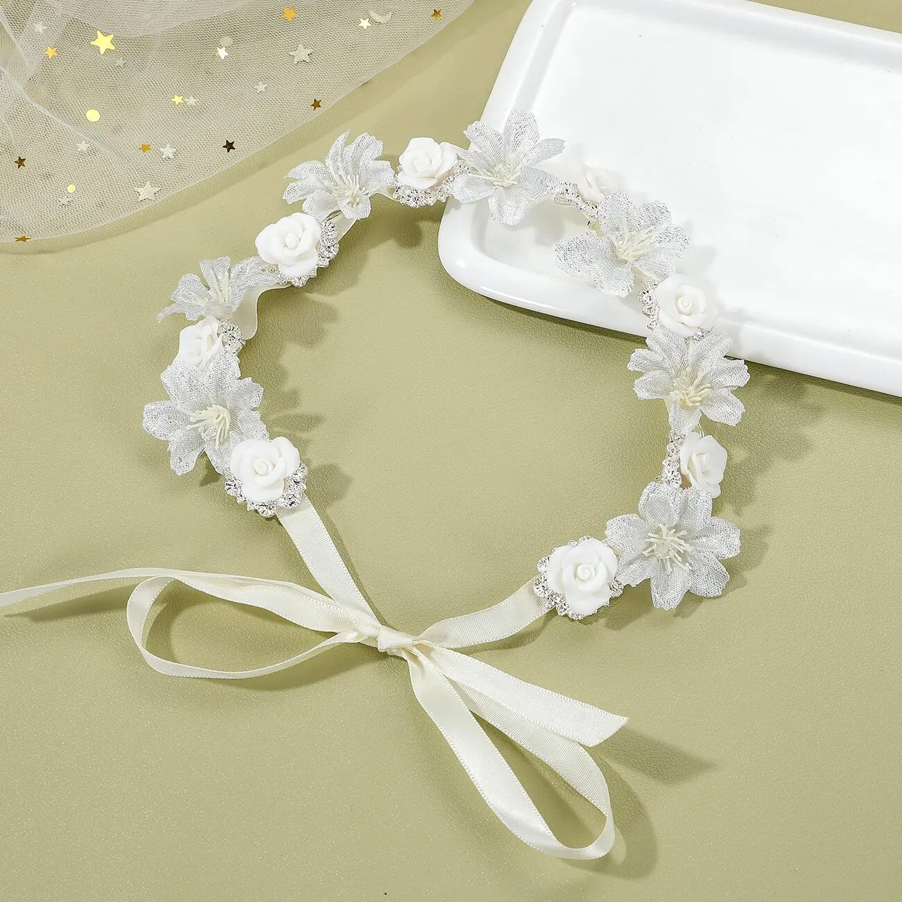 Свадебная вуаль ободок для волос с белым цветком диадемы женщин свадебные