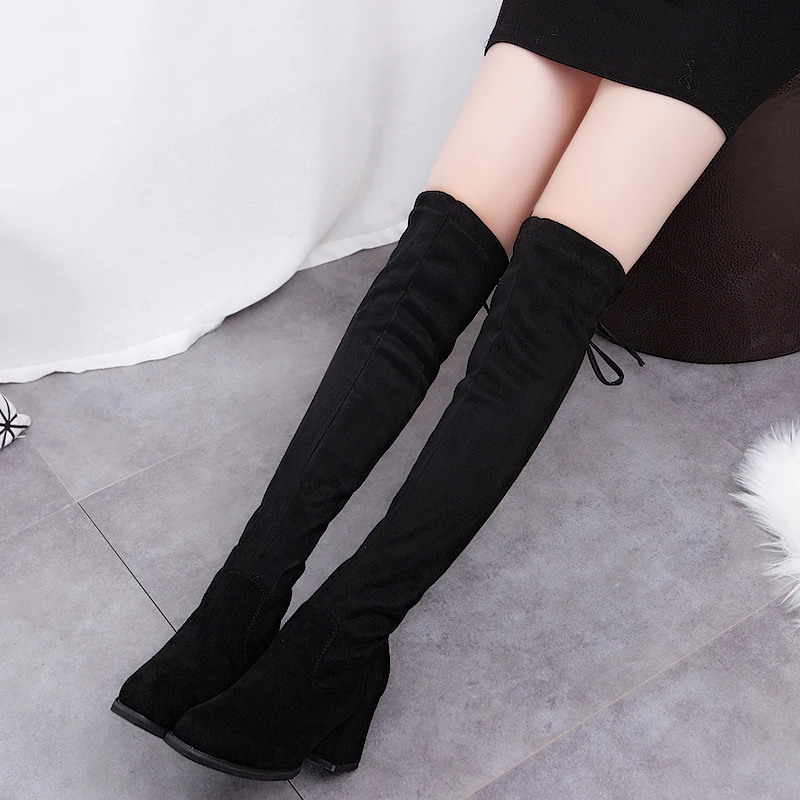 

Over The Knee Boots Women Slim Thigh High Boots Suede Pointed Toe Shoes Women Winter Boots High Heels Rome Style Mujer Botas New