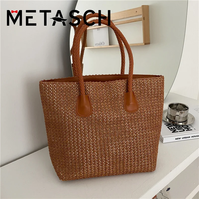 

METASCH Large Capacity Vintage Straw Bag 2022 Summer New Commuter Bag Armpit Women's Bag Fashion Beach Bag Shoulder Bag