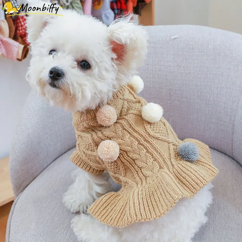 

Dog Clothes Plush Ball Wool Sweater Dress Fit Small Dog Puppy Pet Cat Spring&Autumn Pet Cute Costume Pet Clothes Skirt