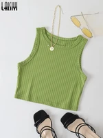 laisiyi green tank top female knitted solid color sleeveless vests summer new camisole streetwear y2k crop top womens clothing
