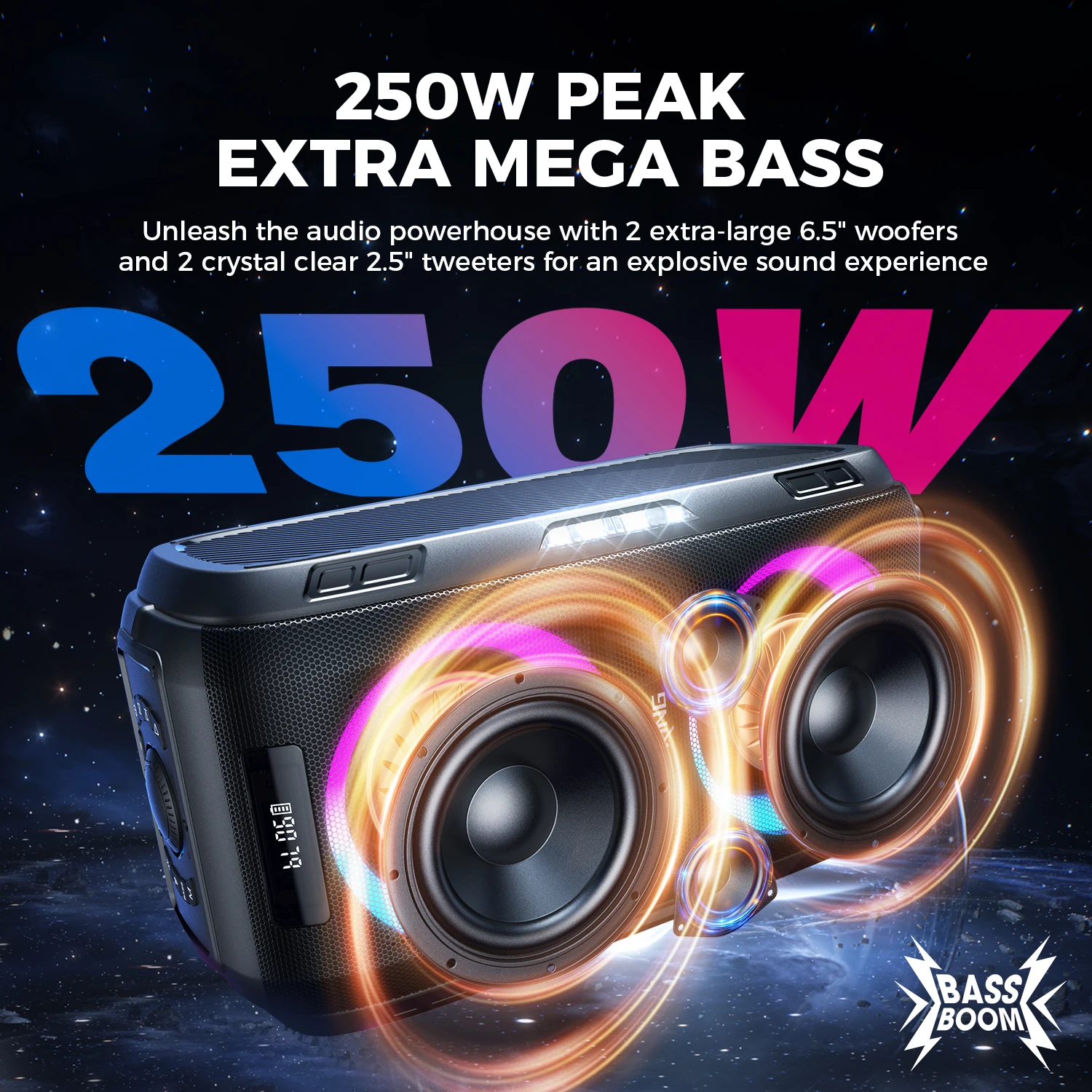 Фото Портативная Bluetooth-колонка W-KING T9PRO 120W RMS, самая громкая/мощная (120 дБ), с 12 настраиваемыми басами, BT5.3, беспроводная колонка-бумбокс для больших вечеринок №2