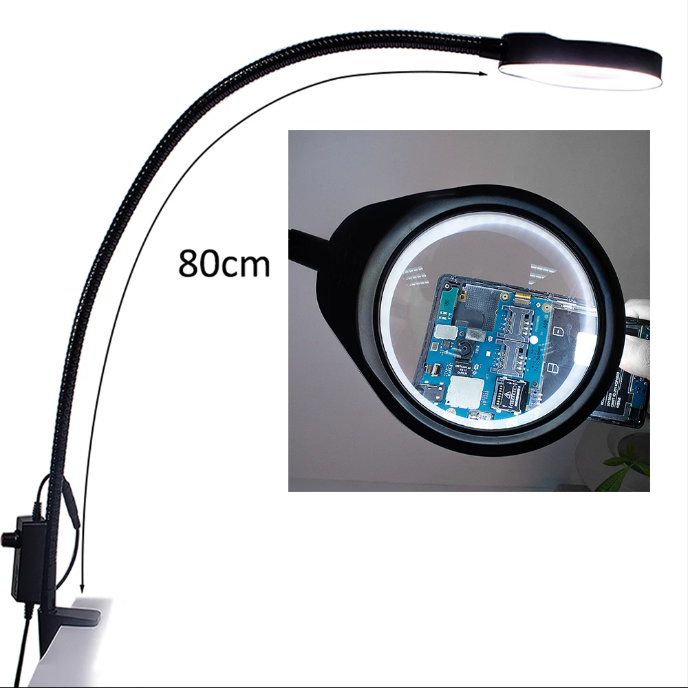 

10X Magnifying Glass For Reading Soldering Station Phone Repair With LED Light Stand Illuminated Magnifier Brightness Adjustable