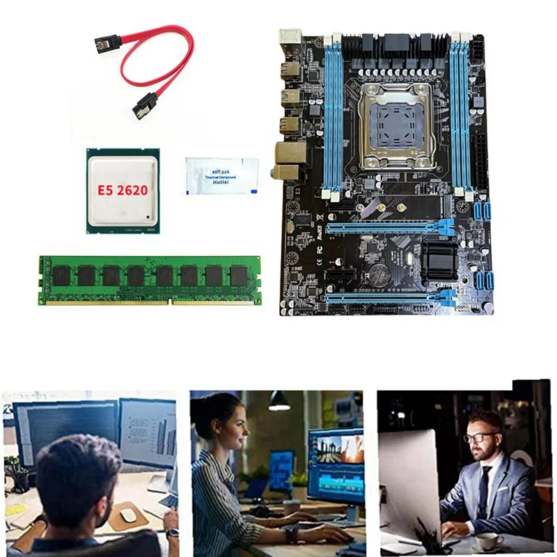 

X79-288 PC Game Motherboard+E5 2620 CPU+4G DDR3 RAM+SATA Cable+Thermal Grease LGA2011 4XDDR3 RAM Slot M.2 NVME SATA3.0