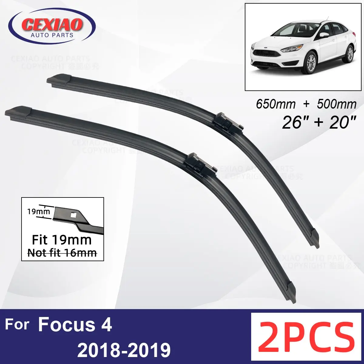 

Car Wiper For Ford Focus 4 2018-2019 Front Wiper Blades Soft Rubber Windscreen Wipers Auto Windshield 26"+20" 650mm + 500mm