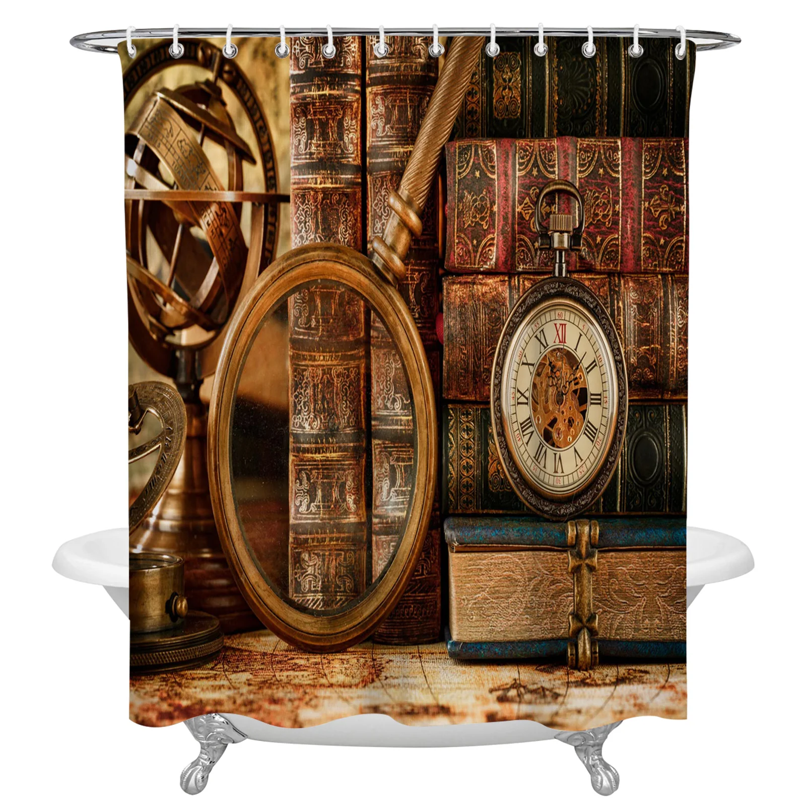 

Часы в стиле ретро, занавеска для душа в виде книги, s, водонепроницаемая занавеска для ванной из полиэстера, занавеска для ванной комнаты, Де...