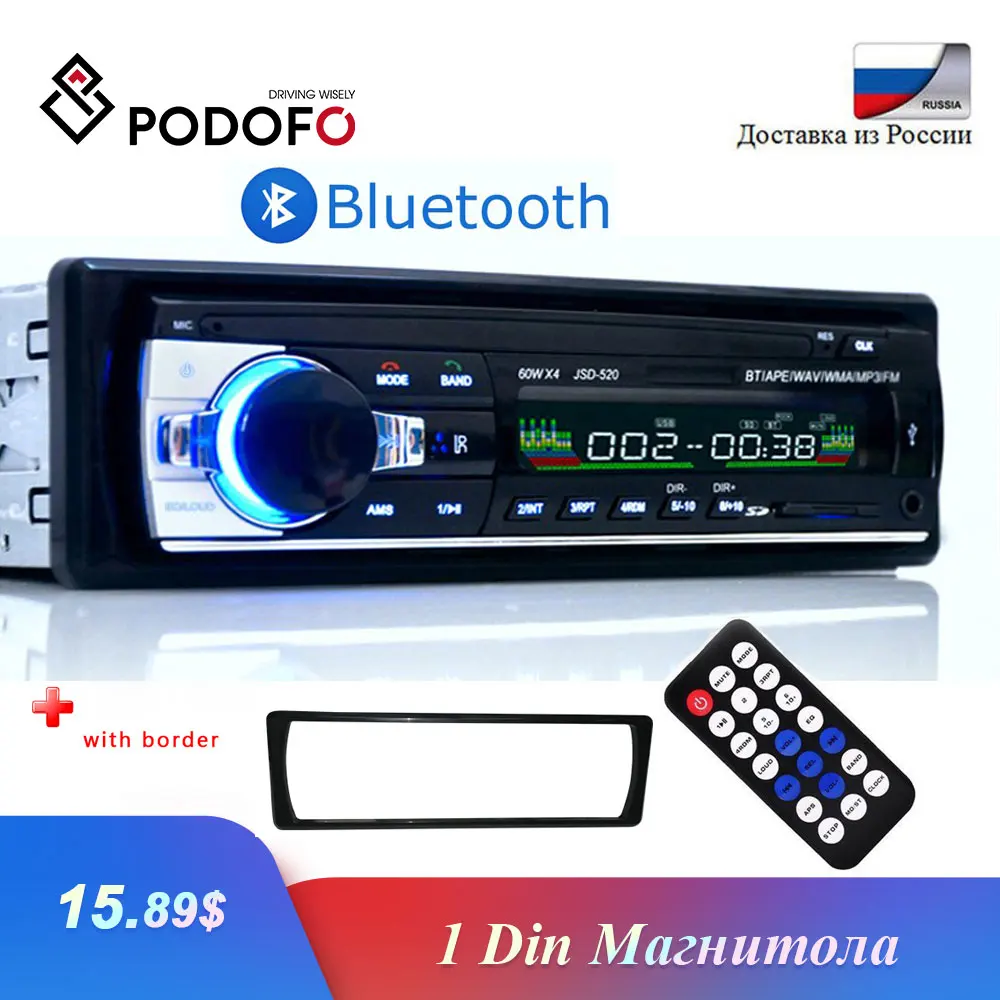 Podofo Autoradio 1 Din Bluetooth Radio Car 12V JSD-520 SD AUX-IN MP3 Player FM USB Auto Stereo Audio Stereo In-dash Radio Coche