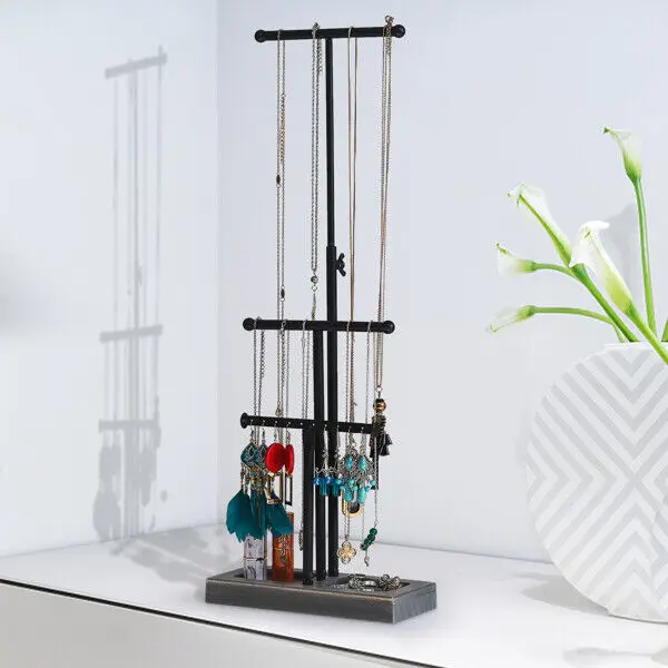 

Высококачественная шкатулка для ювелирных изделий из железа и дерева, 3-уровневая Подставка для ювелирных изделий, черный, серый цвет