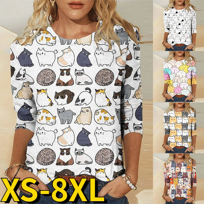 

Женские повседневные топы с принтом животных, свободная футболка большого размера, пуловер с круглым вырезом, Зимняя Повседневная модная ф...