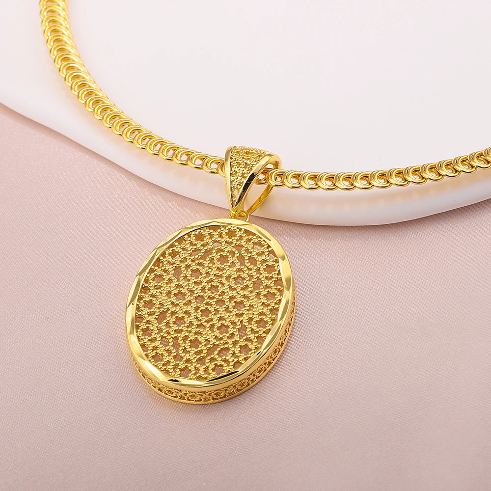 Ожерелье и серьги с овальным полым узором 24 к