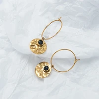 gd vintage natural stone earrings 18k gold color round stainless steel drop hoop earrings for women jewelry 2022