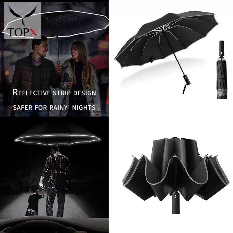 

2022 Fashion Portable Folding Automatic Umbrella 10 Ribs Rain Wind Resistant Trip Sun Umbrellas Reverse Business Umbrella