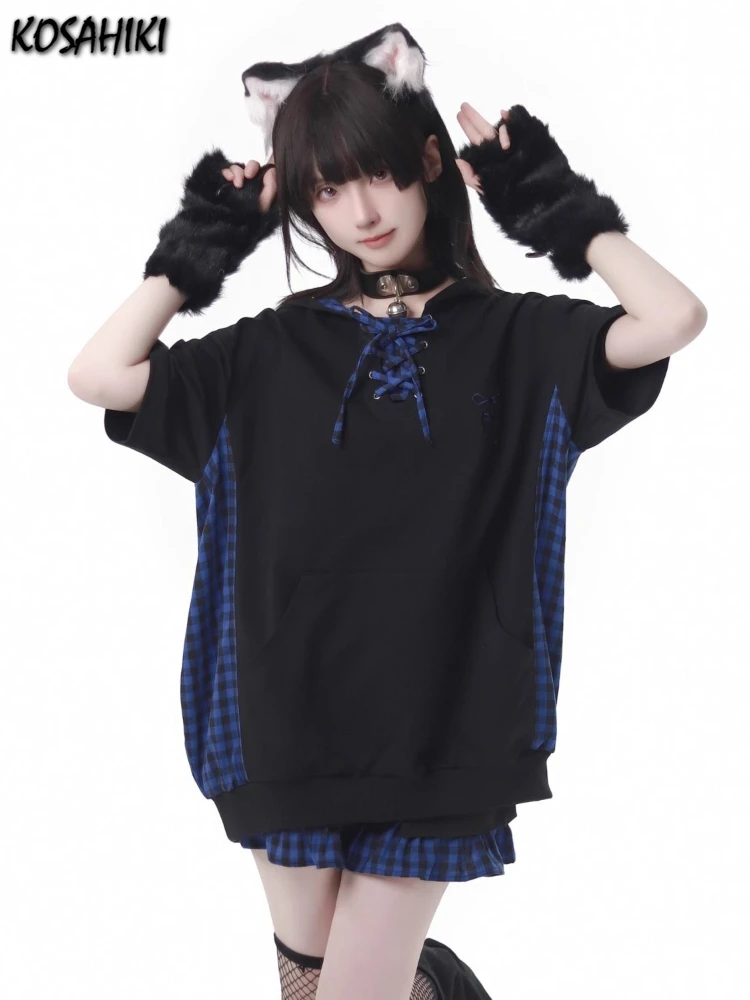 Женская винтажная толстовка с капюшоном Y2k в стиле пэчворк большие размеры