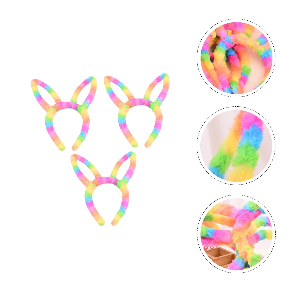 

3 Pcs Rainbow Light Headband Lovely Ear Hair Hoop Stuffed Dogs Kids Plush Headdress Accessories Prom Costume Prop LED Hairband
