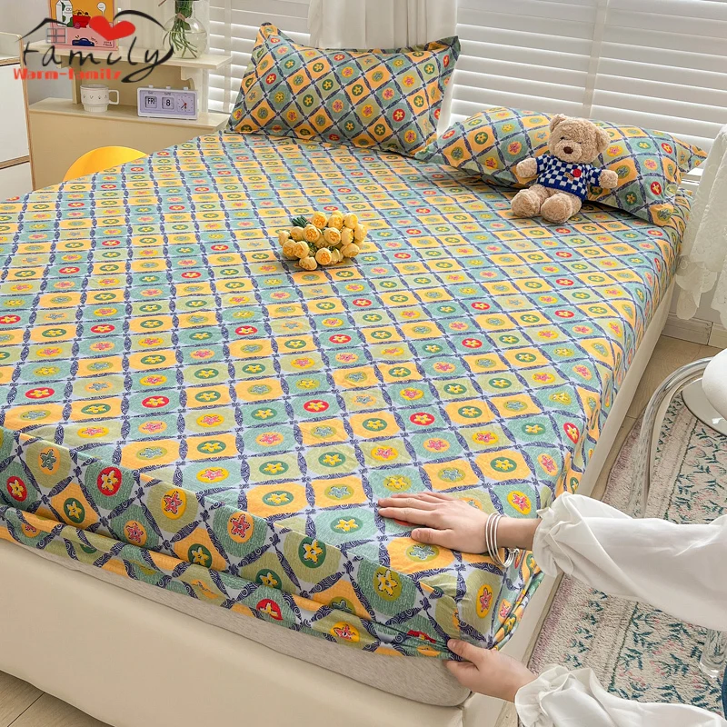

Cute Cartoon Aloe Cotton Matte Printing Fitted Bed Sheet Microfiber Polyester Bed Cover Deep Pocket Comfortable Bed Linens Decor