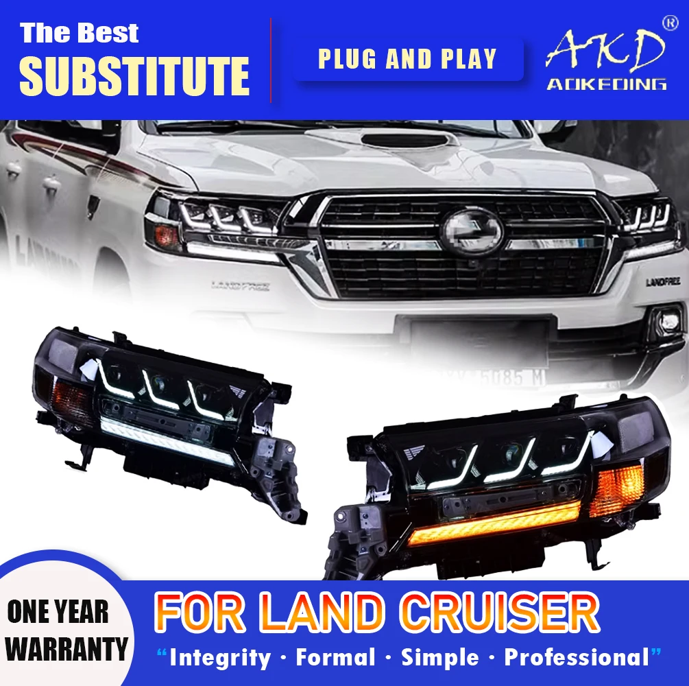 Фара AKD для Toyota Land Cruiser головная фара 2016-2020 фары LC200 DRL сигнал поворота дальний свет