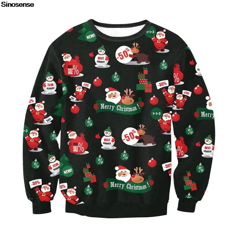 

Men Women Ugly Christmas Sweater 3D Christmas Snowman Santa Reindeer Print Holiday Crew Neck Sweatshirt Pullover Xmas Jumper Top