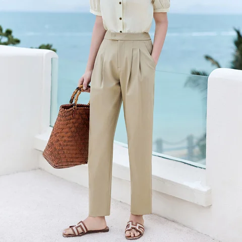 INMAN женские длинные брюки 2023 летние прямые свободные брюки с высокой талией плиссированные дизайнерские повседневные официальные элегантные брюки цвета хаки