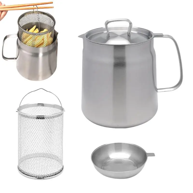 

Frying Pot With Basket Oil Grease Container Strainer With Ergonomic Handle Cooking Oil Organizer For Coconut Oil Bacon Grease Fr