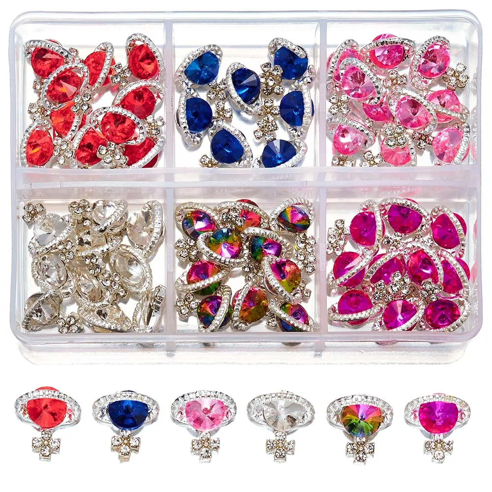 

6Grids/Box 3D Planet Nail Art Charms Mix Styles Boxed Shiny Luxury Alloy Rhinestone Decoration 30-60pcs Crystal Diamond Jel &*&