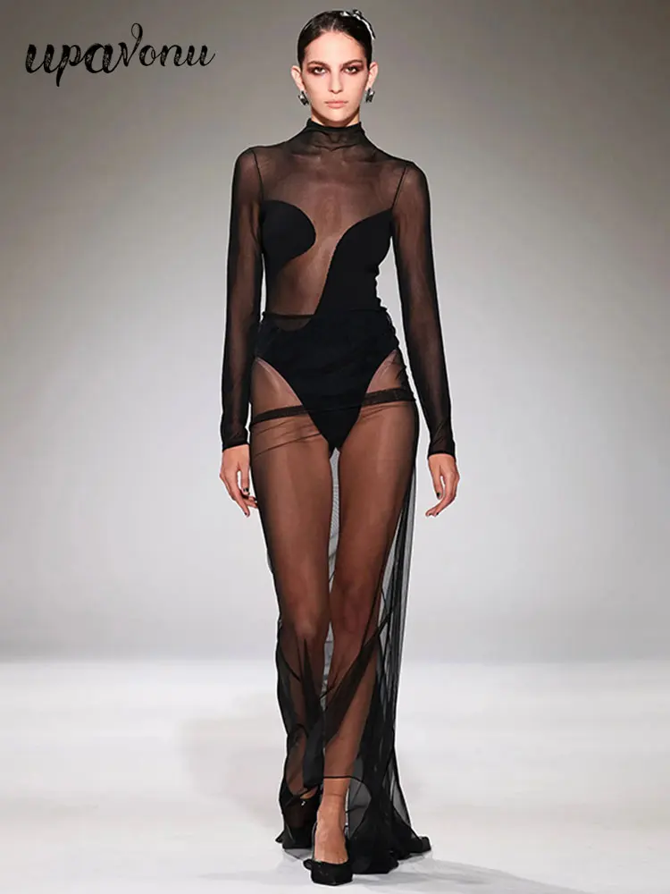 

Сексуальное женское прозрачное клетчатое Бандажное платье, модное облегающее длинное платье с круглым вырезом и длинным рукавом, вечернее Клубное платье знаменитости