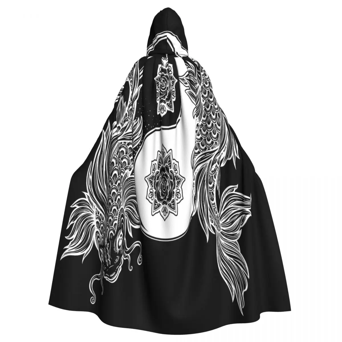 

Unisex Witch Party Reversible Hooded Adult Vampires Cape Cloak Yin Yang With Fish